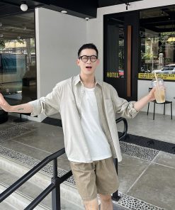 Lightweight Cotton-Linen Apricot Sun Protection Shirt Jacket for Men - Casual Summer Versatile Style