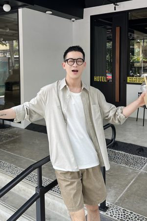 Lightweight Cotton-Linen Apricot Sun Protection Shirt Jacket for Men - Casual Summer Versatile Style
