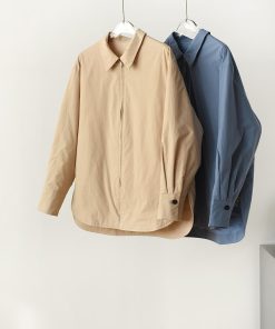 Lightweight Cotton Padded Shirt - Elegant Minimalist Zippered Commuting Top, Versatile Loose-Fit Design for Everyday Wear