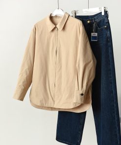 Lightweight Cotton Padded Shirt - Elegant Minimalist Zippered Commuting Top, Versatile Loose-Fit Design for Everyday Wear