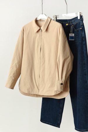 Lightweight Cotton Padded Shirt - Elegant Minimalist Zippered Commuting Top, Versatile Loose-Fit Design for Everyday Wear