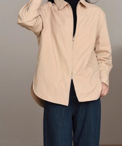 Lightweight Cotton Padded Shirt - Elegant Minimalist Zippered Commuting Top, Versatile Loose-Fit Design for Everyday Wear
