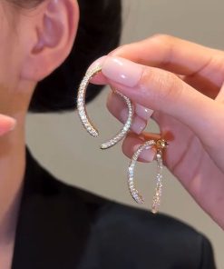 Lightweight Crossed Fish Tail Drop Earrings with Zircon Inlay for Women - Elegant High-End Fashion Accessories