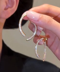 Lightweight Crossed Fish Tail Drop Earrings with Zircon Inlay for Women - Elegant High-End Fashion Accessories