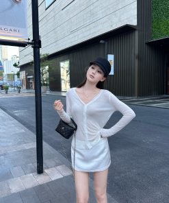 Lightweight Double-Breasted Tencel Wool Knitted Cardigan for Women - Stylish Layering Essential