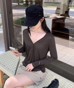 Lightweight Double-Breasted Tencel Wool Knitted Cardigan for Women - Stylish Layering Essential