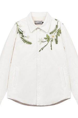 Lightweight Floral Embroidery Cardigan Jacket with Minimalist Collar - Stylish Layering Piece for 90s and Y2K Fashion Enthusiasts