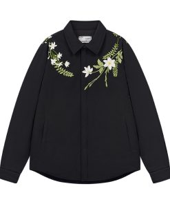 Lightweight Floral Embroidery Cardigan Jacket with Minimalist Collar - Stylish Layering Piece for 90s and Y2K Fashion Enthusiasts