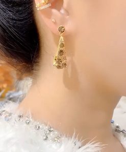 Lightweight Luxury Diamond-Studded Hollow Water Drop Earrings in Bohemian Style - Trendy 2025 Fashion Statement Ear Drops