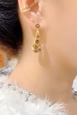 Lightweight Luxury Diamond-Studded Hollow Water Drop Earrings in Bohemian Style - Trendy 2025 Fashion Statement Ear Drops
