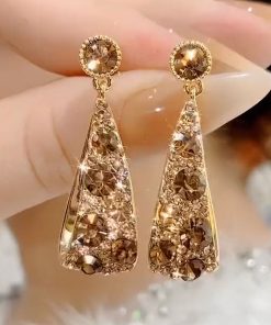 Lightweight Luxury Diamond-Studded Hollow Water Drop Earrings in Bohemian Style - Trendy 2025 Fashion Statement Ear Drops