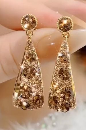 Lightweight Luxury Diamond-Studded Hollow Water Drop Earrings in Bohemian Style - Trendy 2025 Fashion Statement Ear Drops