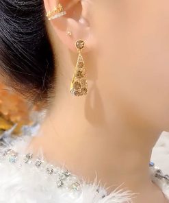 Lightweight Luxury Diamond-Studded Hollow Water Drop Earrings in Bohemian Style - Trendy 2025 Fashion Statement Ear Drops