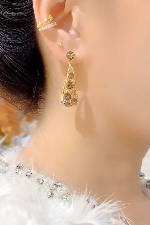 Lightweight Luxury Diamond-Studded Hollow Water Drop Earrings in Bohemian Style - Trendy 2025 Fashion Statement Ear Drops