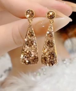 Lightweight Luxury Diamond-Studded Hollow Water Drop Earrings in Bohemian Style - Trendy 2025 Fashion Statement Ear Drops