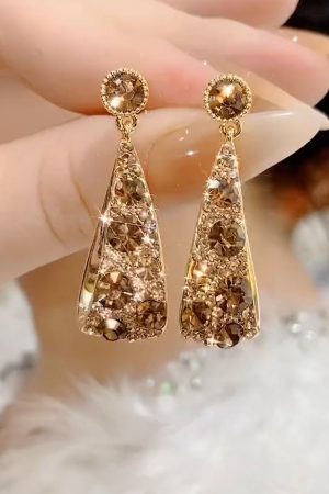 Lightweight Luxury Diamond-Studded Hollow Water Drop Earrings in Bohemian Style - Trendy 2025 Fashion Statement Ear Drops
