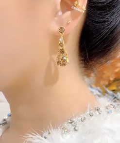 Lightweight Luxury Diamond-Studded Hollow Water Drop Earrings in Bohemian Style - Trendy 2025 Fashion Statement Ear Drops
