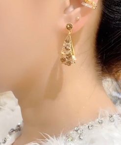 Lightweight Luxury Diamond-Studded Hollow Water Drop Earrings in Bohemian Style - Trendy 2025 Fashion Statement Ear Drops