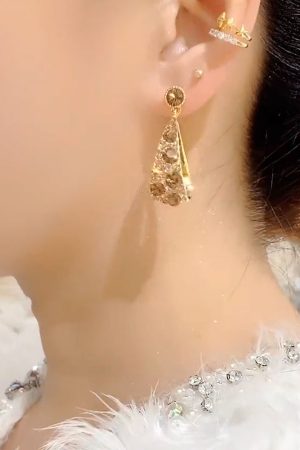 Lightweight Luxury Diamond-Studded Hollow Water Drop Earrings in Bohemian Style - Trendy 2025 Fashion Statement Ear Drops