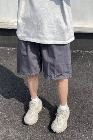 Lightweight Quick-Dry Men's Shorts with American Embroidery - Trendy Casual Mid-Length Five-Point Shorts for Summer Sports