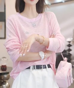 Lightweight Sheer Long Sleeve T-Shirt for Women, Hollow Sun Protection Cover-Up, Summer 2025 Fashion Top