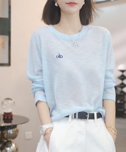 Lightweight Sheer Long Sleeve T-Shirt for Women, Hollow Sun Protection Cover-Up, Summer 2025 Fashion Top