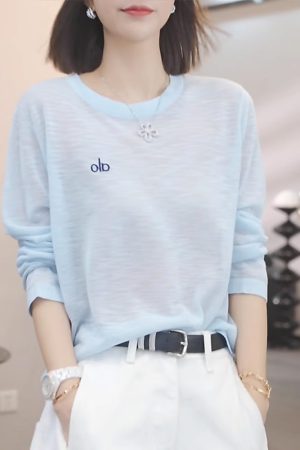 Lightweight Sheer Long Sleeve T-Shirt for Women, Hollow Sun Protection Cover-Up, Summer 2025 Fashion Top