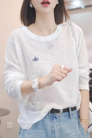 Lightweight Sheer Long Sleeve T-Shirt for Women, Hollow Sun Protection Cover-Up, Summer 2025 Fashion Top