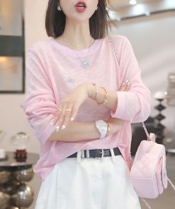 Lightweight Sheer Long Sleeve T-Shirt for Women, Hollow Sun Protection Cover-Up, Summer 2025 Fashion Top