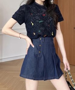 Lightweight Sheer T-Shirt and Slimming Skirt Pants Set - Trendy Summer Outfit for 2025, Perfect for Y2K and Casual Chic Styles