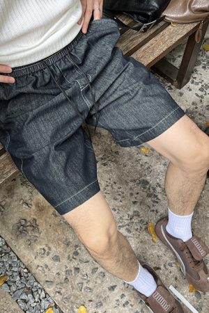 Lightweight Soft Washable Denim Shorts for Men - Elastic Beach Pants for Casual Summer Style