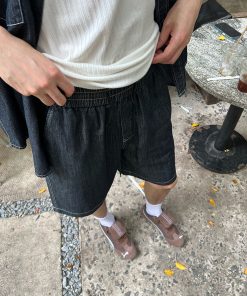 Lightweight Soft Washable Denim Shorts for Men - Elastic Beach Pants for Casual Summer Style