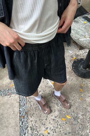 Lightweight Soft Washable Denim Shorts for Men - Elastic Beach Pants for Casual Summer Style