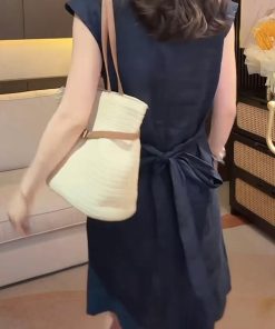 Lightweight Summer Cotton-Linen Dress with Flying Sleeves, Loose Waist-Cinching Rope, Slimming Stylish Women's Fashion Dress