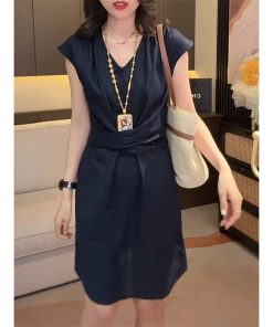 Lightweight Summer Cotton-Linen Dress with Flying Sleeves, Loose Waist-Cinching Rope, Slimming Stylish Women's Fashion Dress