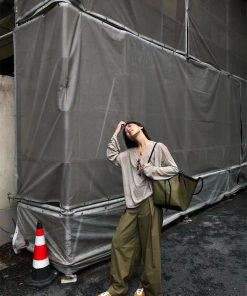 Lightweight Textured V-Neck Linen T-Shirt Top for Women - Versatile Pumpkin Color with Sun Protection, Korean Style Fashion