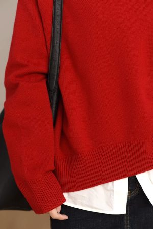 Lightweight U-Neck Oversized Women's Thick All-Wool Sweater - Cozy Fall Knitwear for Casual Style