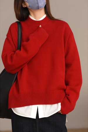 Lightweight U-Neck Oversized Women's Thick All-Wool Sweater - Cozy Fall Knitwear for Casual Style