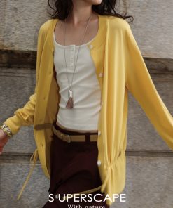 Lightweight Ultra-Fine Yarn Long Sleeve Cardigan with Drawstring, Relaxed Fit, Sun Protection, Cool Feeling, Perfect for Layering