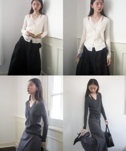 Lightweight V-Neck Faux Two-Piece Wool Knitted Cardigan for Commuting - Stylish and Machine Washable, Perfect for Y2K Fashion