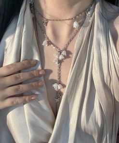 Lily of the Valley Flower Necklace for Women, Long Tassel Pendant, Layered Clavicle Chain, Elegant Floral Sweater Accessory