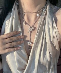 Lily of the Valley Flower Necklace for Women, Long Tassel Pendant, Layered Clavicle Chain, Elegant Floral Sweater Accessory