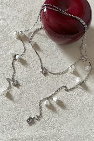 Lily of the Valley Flower Necklace for Women, Long Tassel Pendant, Layered Clavicle Chain, Elegant Floral Sweater Accessory