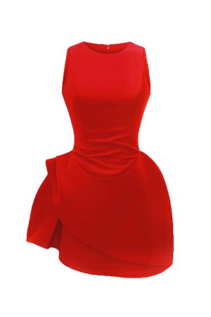 Limited Red Rose Designer Cut Sleeveless Dress for Women, Waist-Defining Slimming Bud Skirt, Perfect for Y2K and Romantic Style