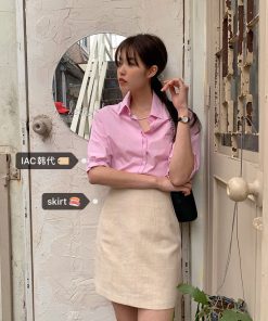 Linen Half Skirt in Lake Green - Oil Pastel Color, Korean Style, Trendy Women's Fashion, Perfect for Spring and Summer