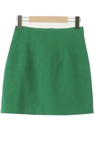 Linen Half Skirt in Lake Green - Oil Pastel Color, Korean Style, Trendy Women's Fashion, Perfect for Spring and Summer