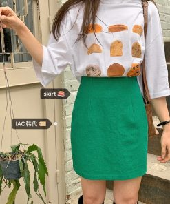 Linen Half Skirt in Lake Green - Oil Pastel Color, Korean Style, Trendy Women's Fashion, Perfect for Spring and Summer