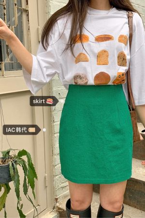 Linen Half Skirt in Lake Green - Oil Pastel Color, Korean Style, Trendy Women's Fashion, Perfect for Spring and Summer