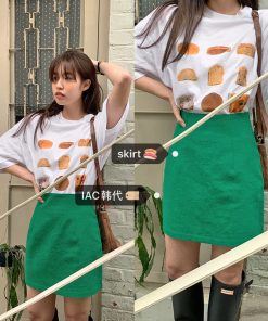 Linen Half Skirt in Lake Green - Oil Pastel Color, Korean Style, Trendy Women's Fashion, Perfect for Spring and Summer