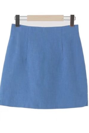 Linen Half Skirt in Lake Green - Oil Pastel Color, Korean Style, Trendy Women's Fashion, Perfect for Spring and Summer